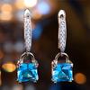 Charm Female Water Blue Crystal Zircon Stone Hoop Earrings Gold Color Simple Wedding Jewelry For Women