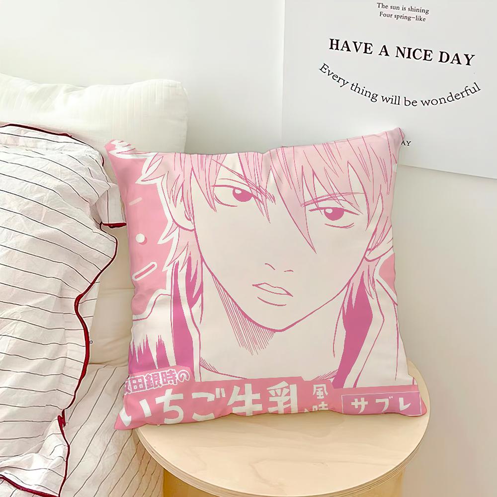 Anime Comic Funny Pink Art Gintoki Sakata Meme Comfortable Soft Pillow Case For Sofa Living Room Home Decor Protective Covers