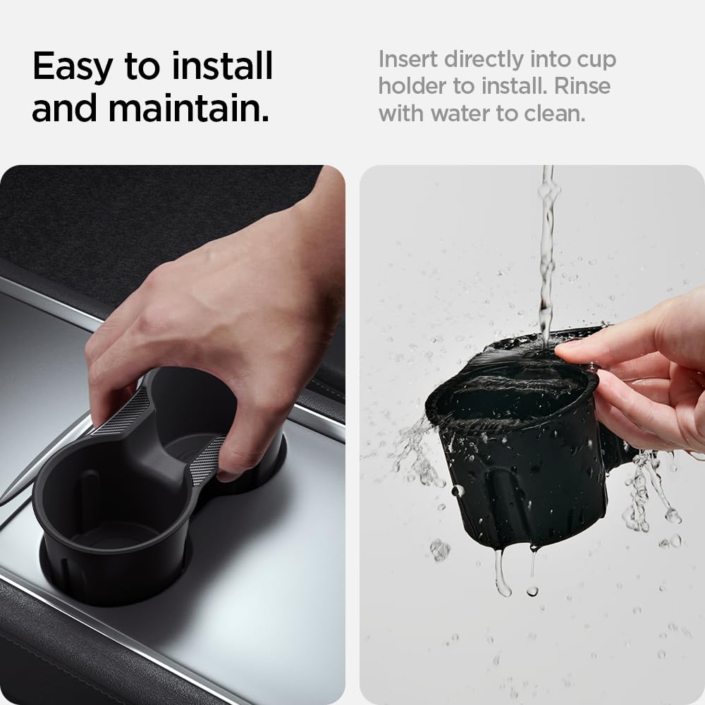 Spigen Tesla Model 3 Y Center Console Cup Holder Insert with Relaxed Tesla Accessories ACP07107 2021-2023 & Grip, (Black)