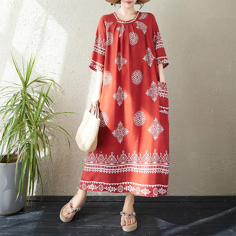 

DIMANAF 2026 Women Plus Size Summer Beach Lady Long Dress Loose Oversize Maxi Floral Print Sundress Clothing one size