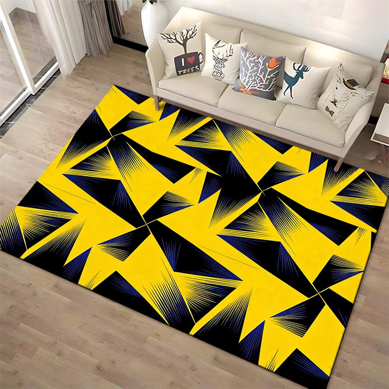 Geometric Yellow, Black, and Blue Abstract Pattern Carpet Design Suitable for Use As an Anti-slip for Living Room Bedroom Sofas