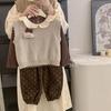 2025 Autumn Girls' Korean Long-Sleeve Knit Vest & Polka Dot Pants Set