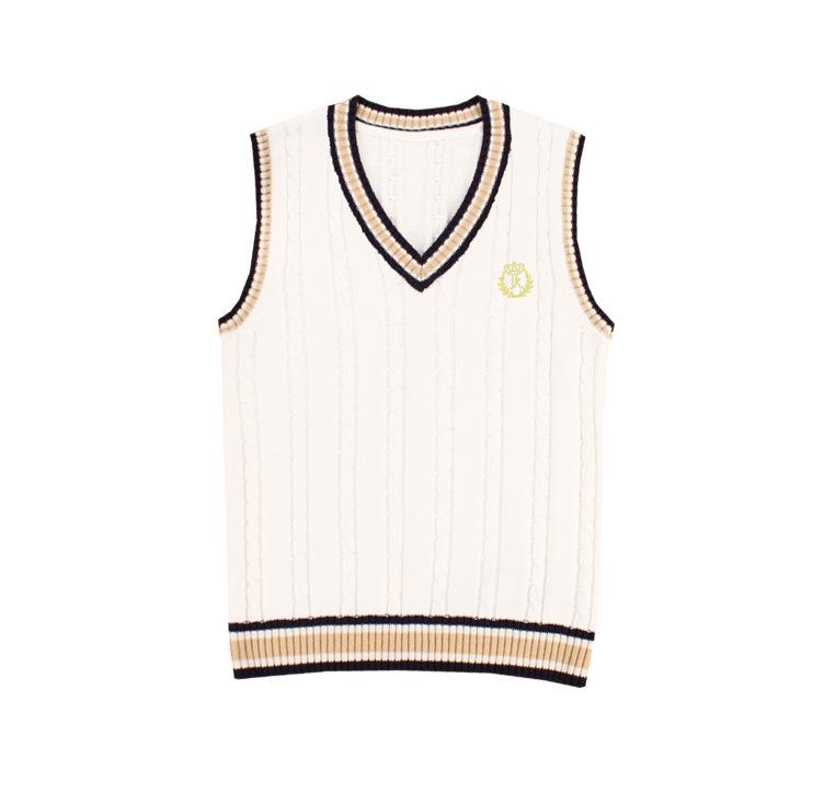 In Stock British Style JK Uniform V-Neck Embroidered School Sweater Vest