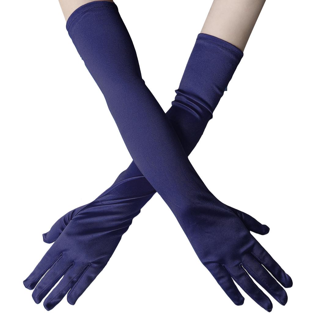 New Women Satin Elastic Full Finger Party Gloves Students Solid Bridal Wedding Dress Long Mittens Outdoor Dance Dress Up Gloves