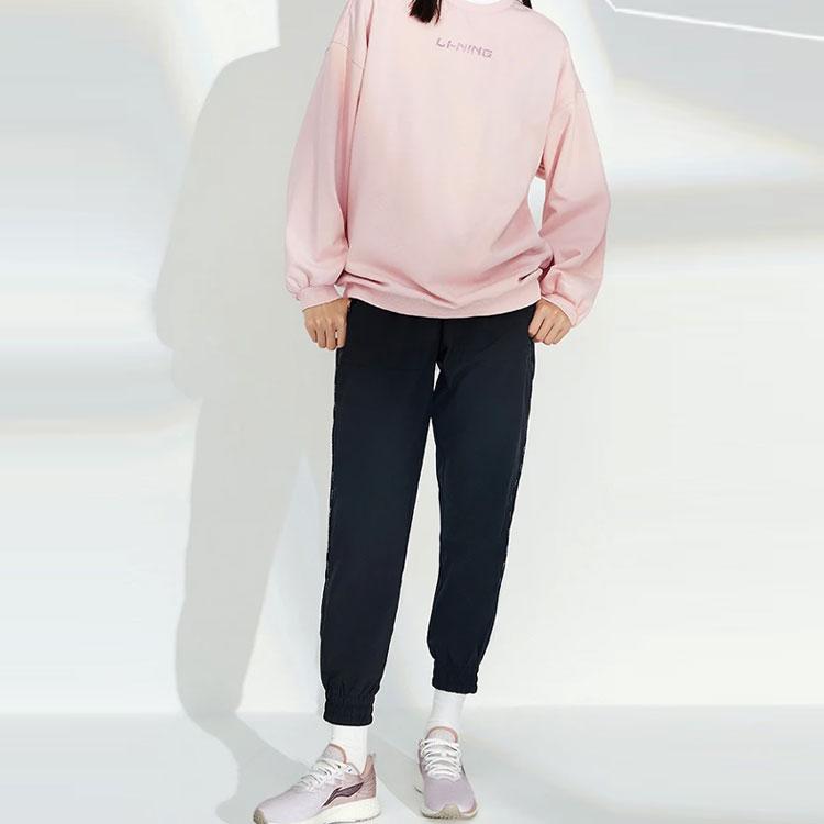 Li Ning Training Series Rhinestone Logo Sports Round Neck Fleece Warm Pullover Sweatshirt Winter Women Sweatshirt Pink AWDRD44-7