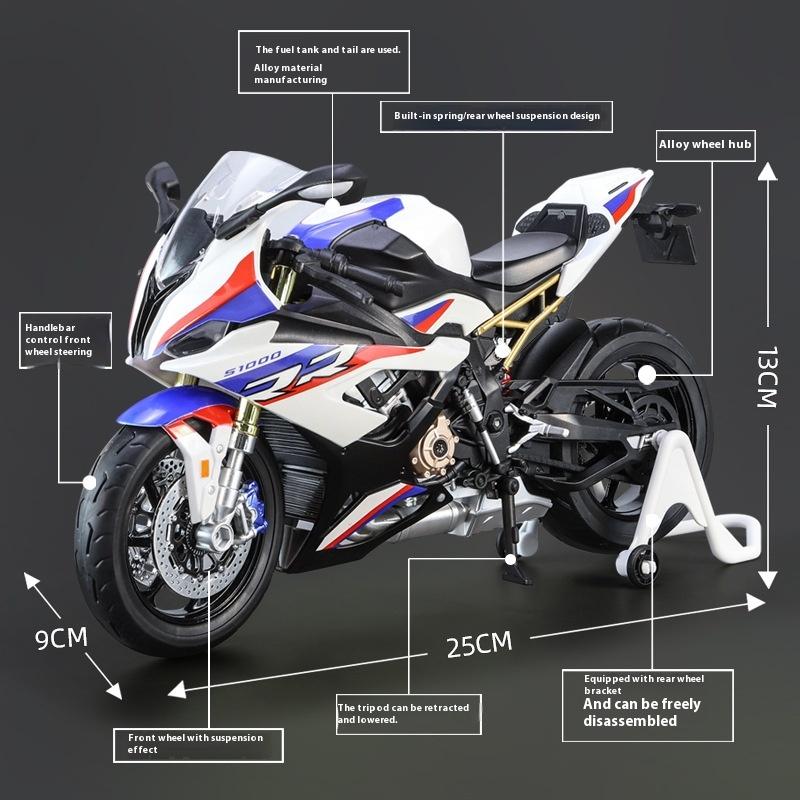 New 1:9  S1000RR  Hayabusa Alloy Motorcycle Models Toys Diecast Cars Front Wheel Steering with Light Toy Ornament Boys Gifts
