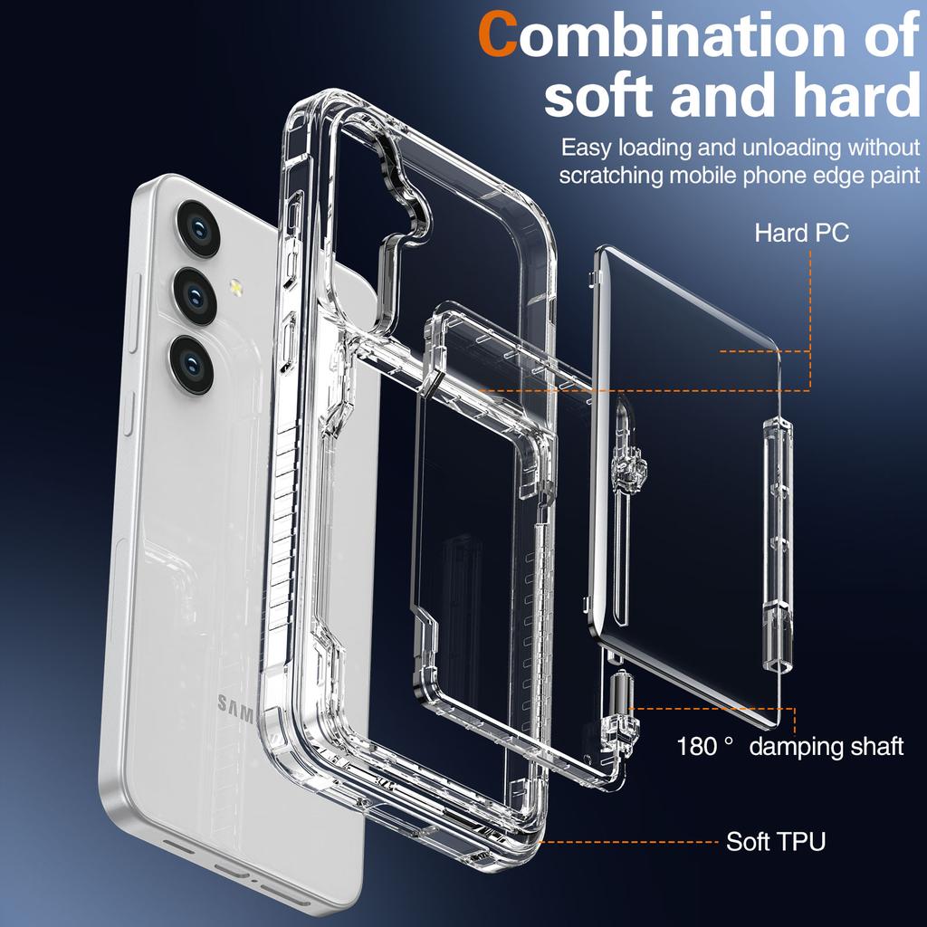 For Samsung Galaxy S25 Clear Case PC+TPU Phone Cover Card Holder Kickstand
