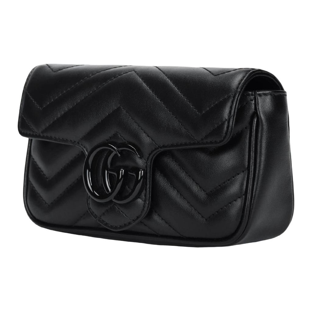 Gucci Bolsa de Cintura GG Marmont em Couro com Cerâmica, Bolsa de Ombro Extra Mini Feminina Preta