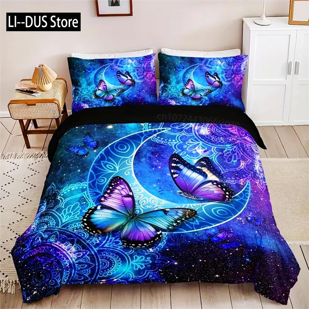 3-Piece Butterfly Flower Duvet Cover Set - Soft, Comfortable, Fashionable Digital Print Bedding With Classic Design - Ideal For