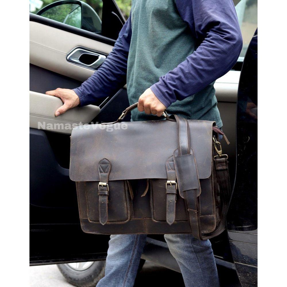 Персонализированная сумка через плечо для ноутбука из кожи буйвола ручной работы — фото 3