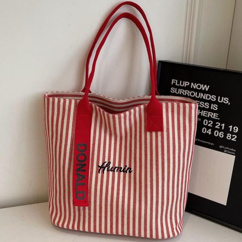 2025 Versatile Striped Canvas Tote: Large-Capacity Shoulder Bag for Women & Students