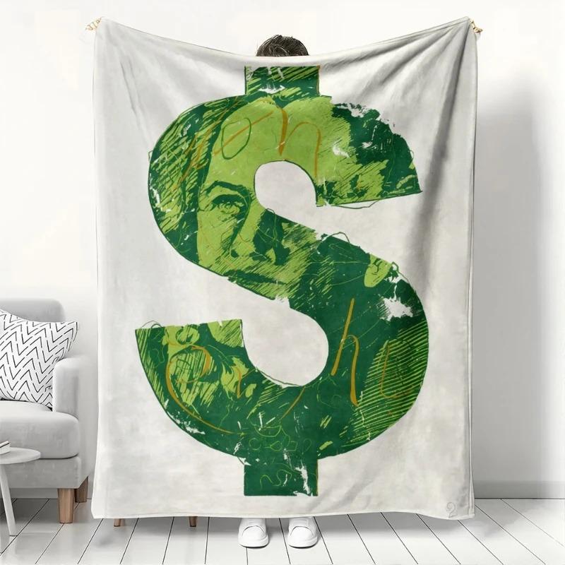 Зеленый Знак Доллара Денежная Тема Мягкое Фланелевое Пледное Покрывало для Дивана Кровати Дивана Гостиной Уютное Теплое Покрывало для Домашнего Декора 70x100cm