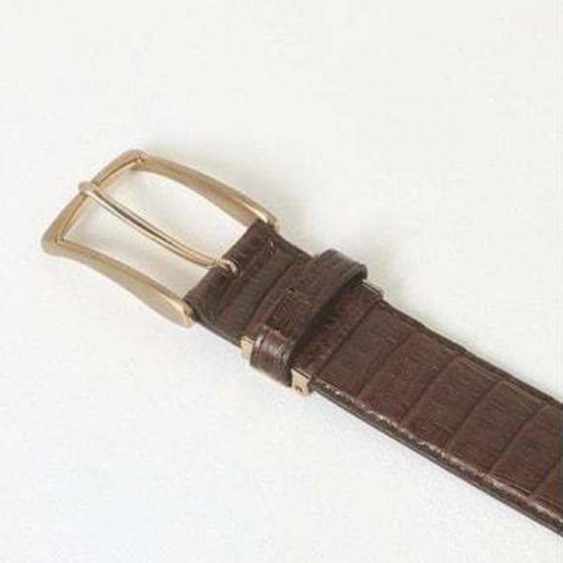 Daks Brown Crocodile Tail Premium Leather Bronze Buckle Belt Dbbe5f395w3