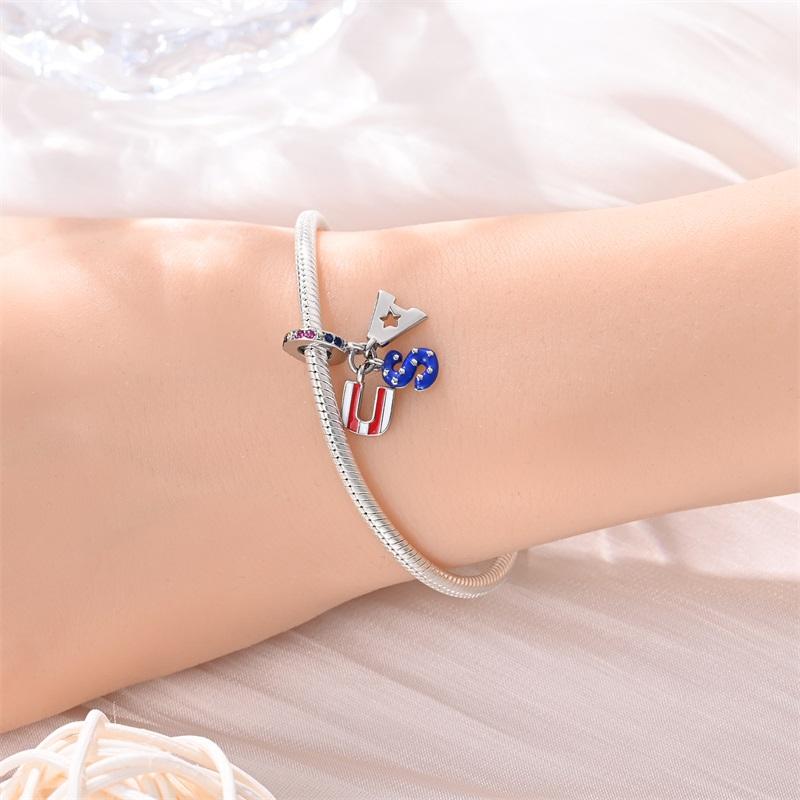 Fit Pan Original Bracelet American Style Series-Usa Three-Piece Set For Women Jewelry Diy Beads New Items