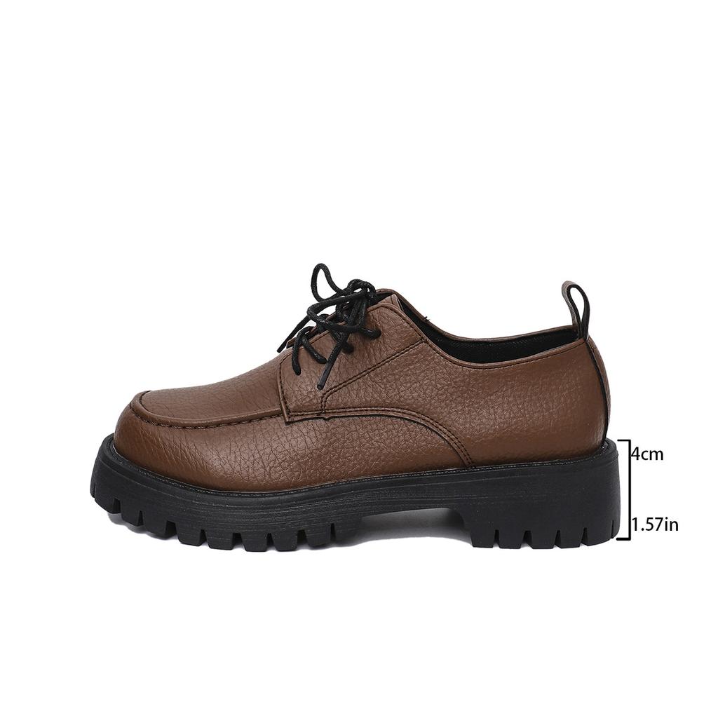 Large Size Thick-soled Loafers Women  Spring New Style Chunky Heel Retro Lace-up Professional Leather Shoes 2026