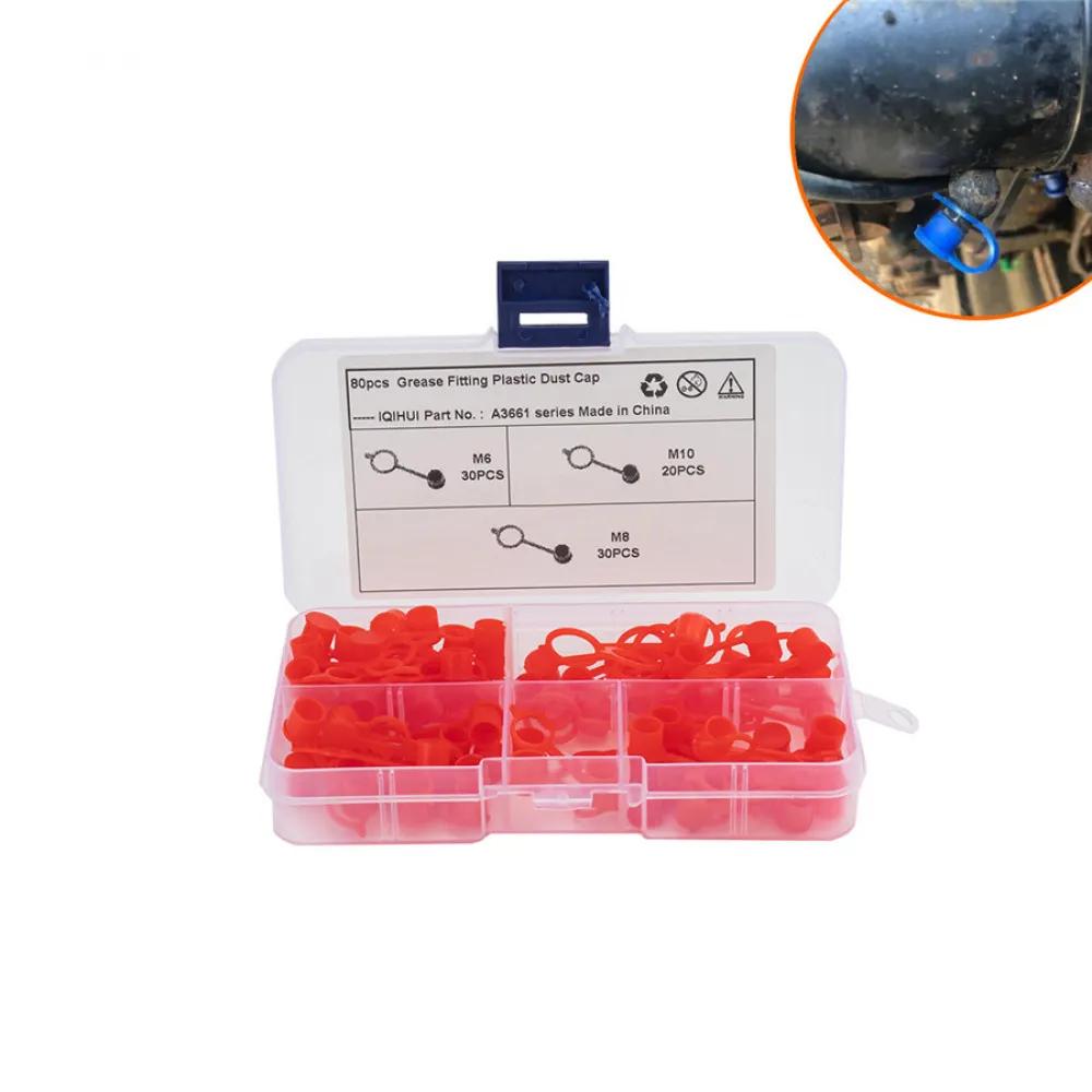 80PCS M6 M8 M10 Red Polyethylene Plastic Dust Cover Cap Cover Assortment Kits for Oil Grease Zerk Fitting