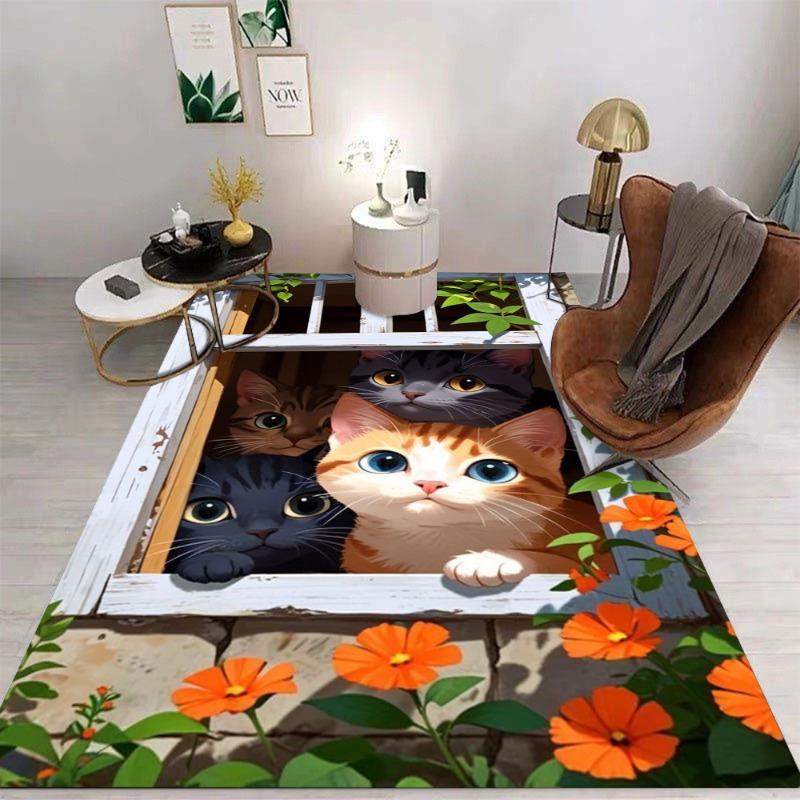 Cute Cartoon Cat Floor Mat Bathroom Mat Kids Room Bedroom Decoration Balcony Anti-Slip Doormat Living Room Decor Creative Rug