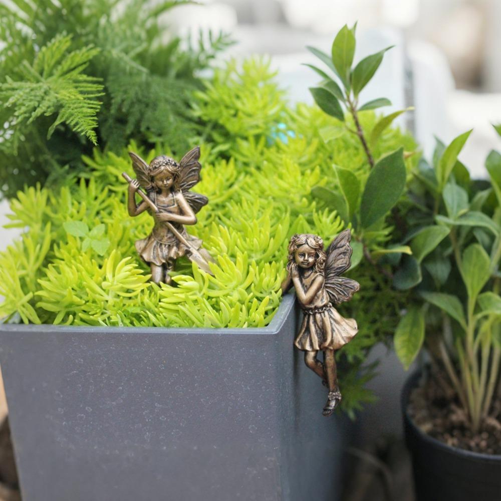 Imitation Kupfer Blumenfee Figuren Set Fee Hängeornamente Für Büro Outdoor Pflanzendekor