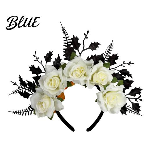 Gothic Floral Hairband for Party Halloween Rose Headband Flower Leaf Crown Hair Hoops Bands Dark Princess Cosplay Headpiece Dress Up Accessories