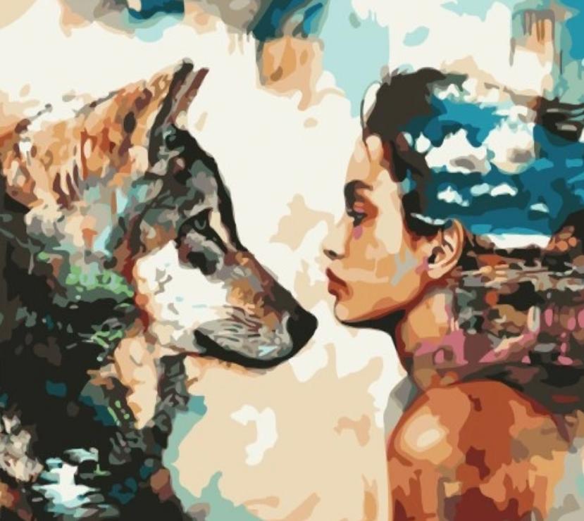 DIY wolf woman painting by numbers kit with frame artistic entertainment