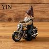 Miniature Gnome Statue Riding Retro Motorcycle Figurine, Motorbike Dwarf Resin Weatherproof Figurine Sculpture, Ornament for Home Office Desk