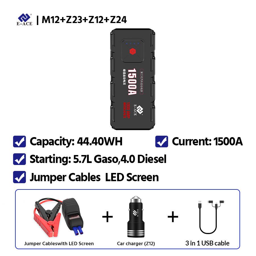 

E-ACE Автомобильный стартерный аккумулятор Power Bank 1500A 12 В аварийный портативный усилитель пускового устройства со светодиодом