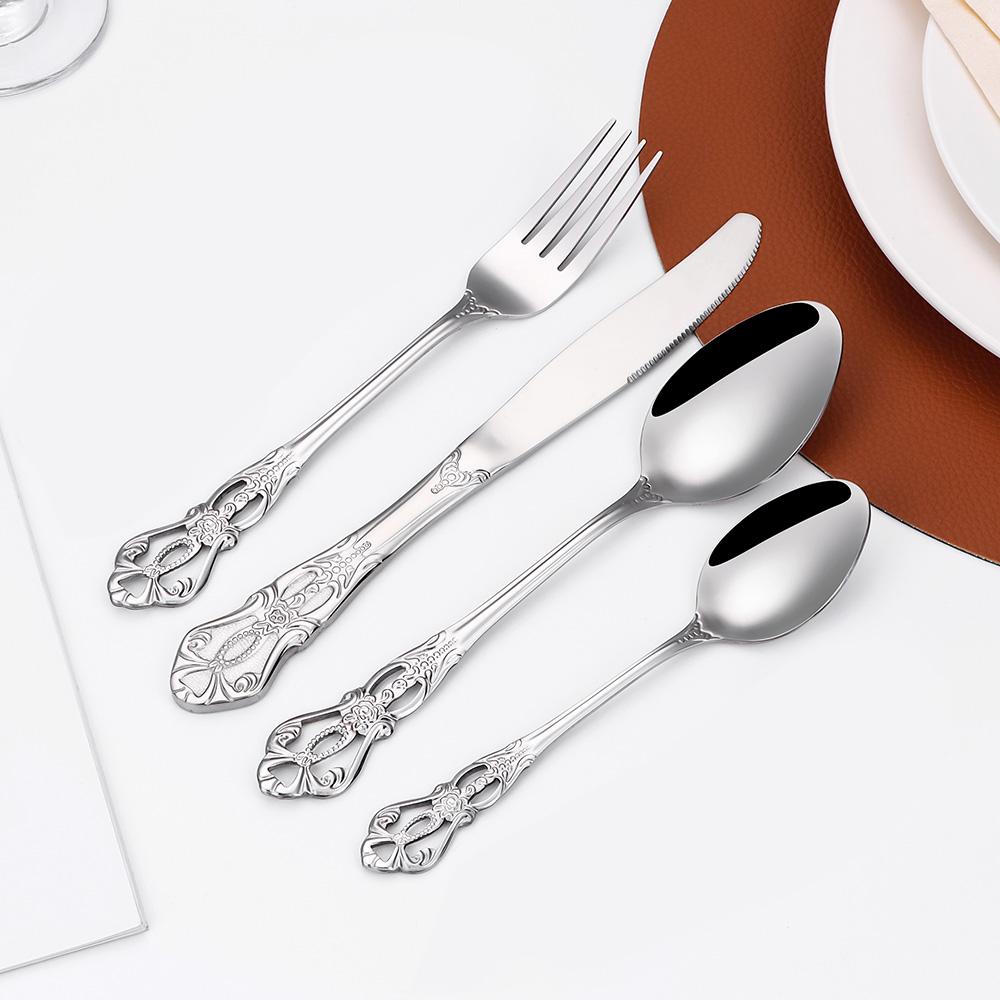 6/24/30 Pieces Sliver Cutlery Set Stainless Steel Tableware Western Luxury Dinner Set Mirror Elegant Fork Spoon Flatware4