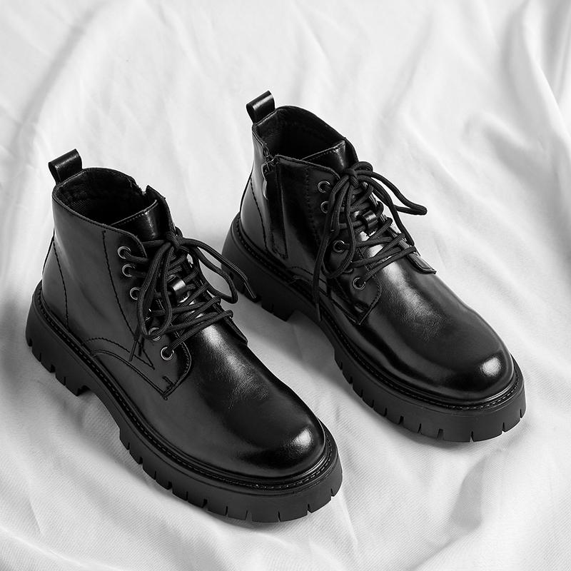 Men Italian Style Streetwear High Top Casual Platform Thick Sole Leather Shoes Male Business Fashion Dress Wedding Leather Shoe