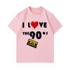 Men's 100% Cotton Crew Neck Short Sleeve T-Shirt, I Love The 90s Cassette Tape Pattern Casual Retro Vintage Graphic Tee for Daily Wear