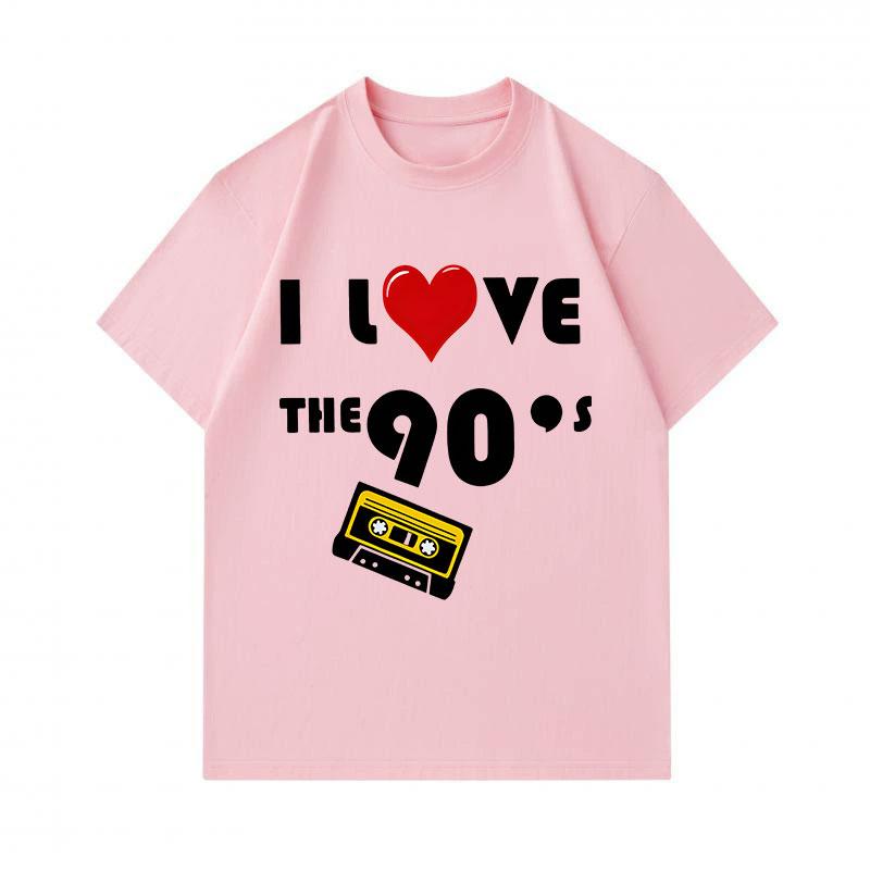 Men's 100% Cotton Crew Neck Short Sleeve T-Shirt, I Love The 90s Cassette Tape Pattern Casual Retro Vintage Graphic Tee for Daily Wear