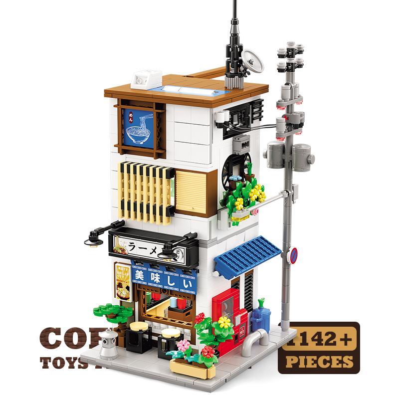 Non-Toxic New City Japanese Style Store Building Blocks Led Playroom Moc Bricks Puzzle Toy Street View Shop Model Adult Birthday Gifts Diy