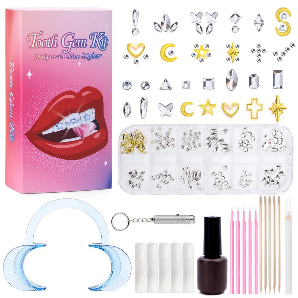 Tooth Gem Kit,Teeth Jewelry Kit with Glue and Light,Tooth Gems Kit for Teeth,Professional DIY Tooth Gem Kit,Fashionable Crystal for Teeth Sweet Smile