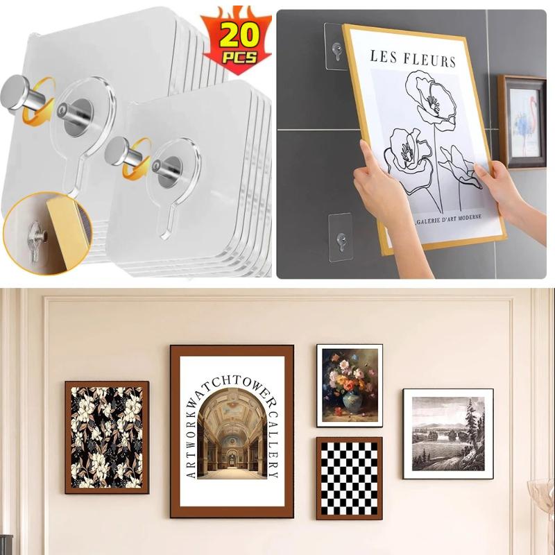 [2/5/10/20PCS] Self Adhesive Punch Free Wall Hook for Hanging Pictures and Frames for Home Decor Organization Hardware Accessories
