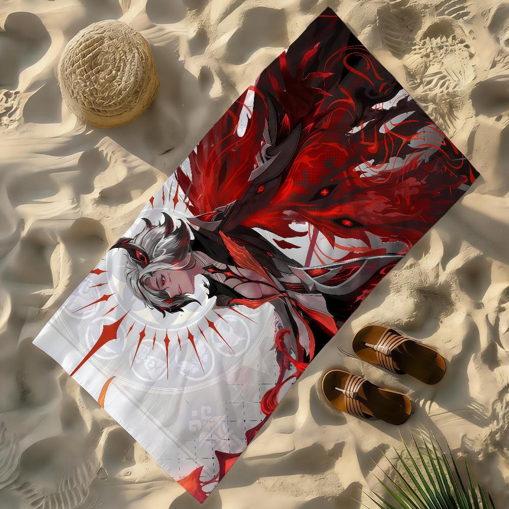 Game Arlecchino Genshin Impact Towel Soft Lightweight Anti-Sand Large Beach Towel Quick-Drying Bath Sports Family