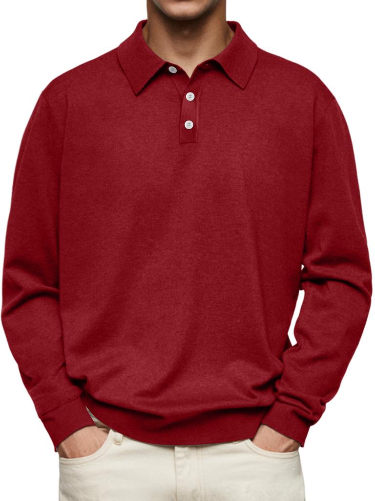 Men's Solid Color Single-breasted Loose Plus Size Polo Shirt Business Casual Pullover Top
