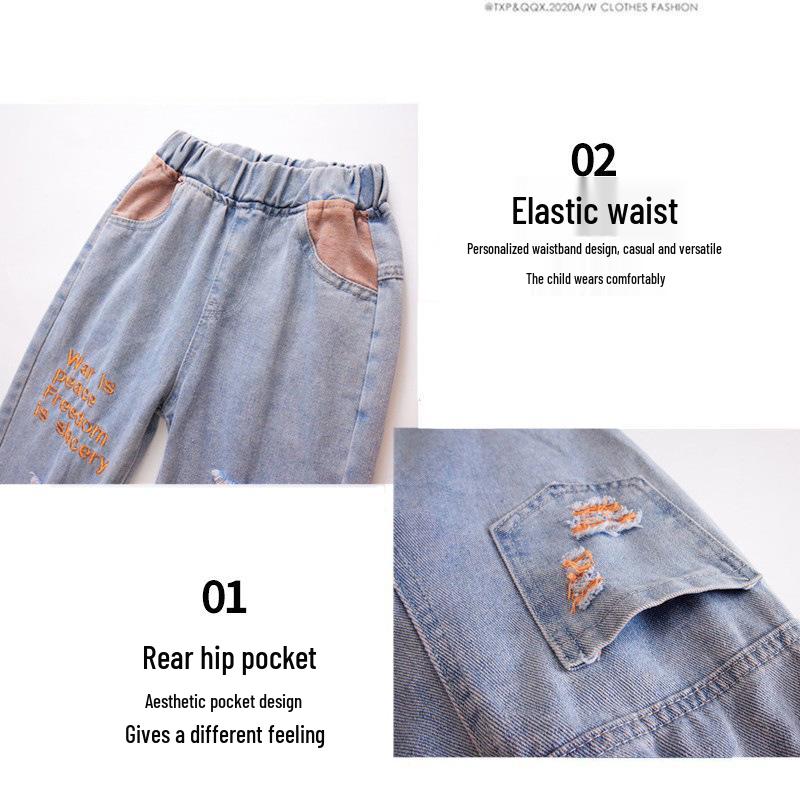 Girls' Casual Loose-Fit Jeans - Spring/Autumn Fashion for Kids