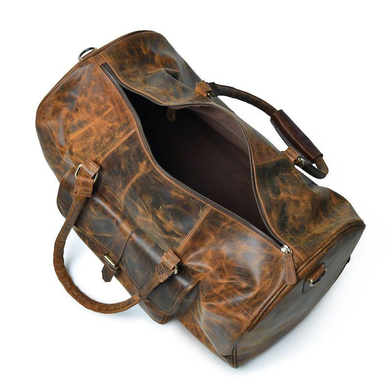 Handmade Buffalo Leather Duffle Bag: Men's Weekend Travel Bag with Shoe Compartment