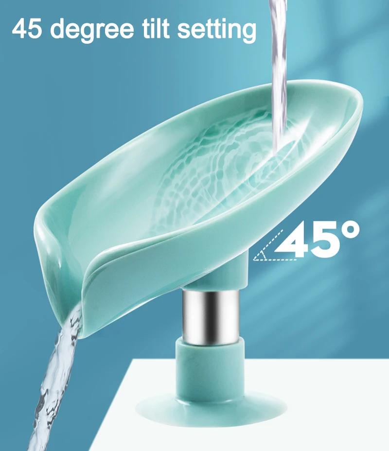 New Leaf Shape Soap Box Drain Soap Holder Bathroom Accessories Suction Cup Soap Dish Tray Soap Dish for Bathroom Soap Container