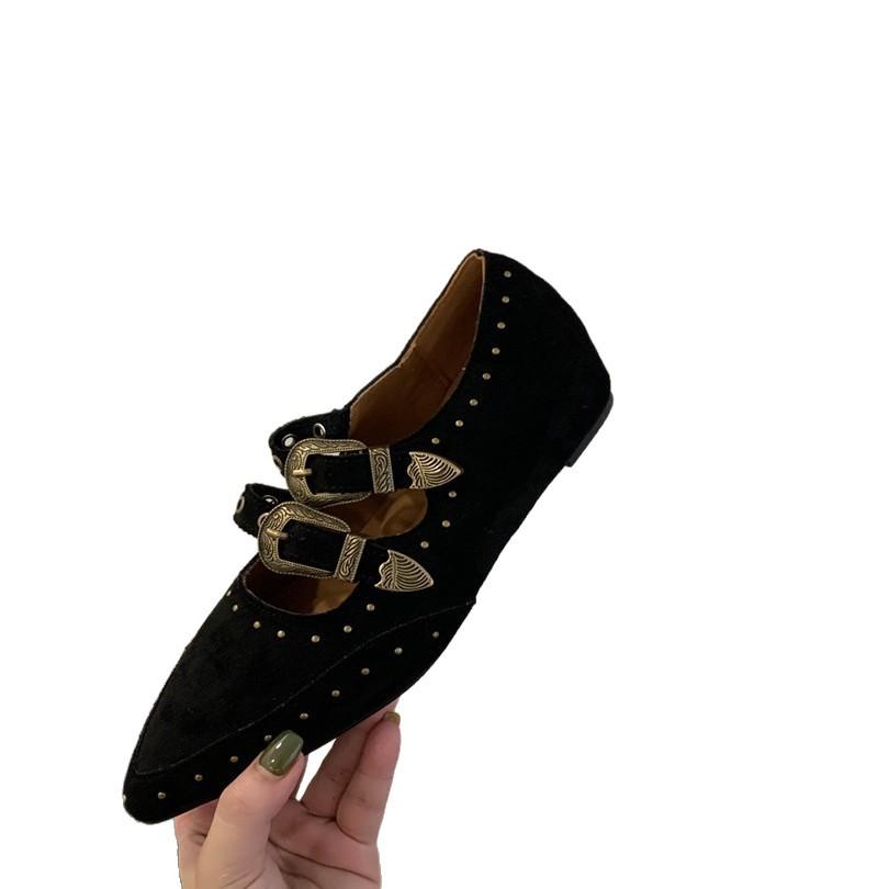 Inner fashion rivet pointed belt buckle Mary Jane shoes women's 2025 new retro versatile single shoes