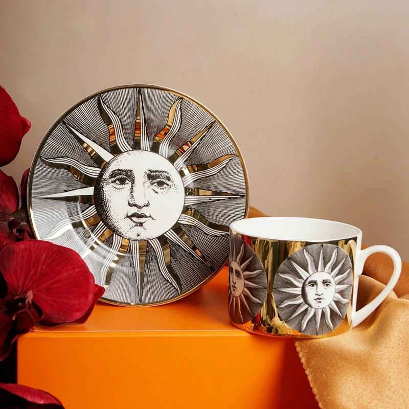 Nova caneca de café banhada a ouro criativa gato cerâmica xícara de chá alta qualidade vintage cerâmica xícaras e pires