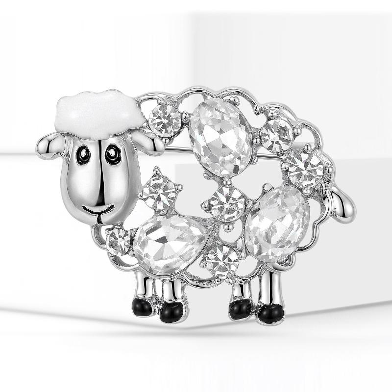 1Pcs Cute And Exquisite Color Diamond Inlaid Sheep Brooch Simple And Versatile Animal Zodiac Lamb Pin Accessories For Men Women