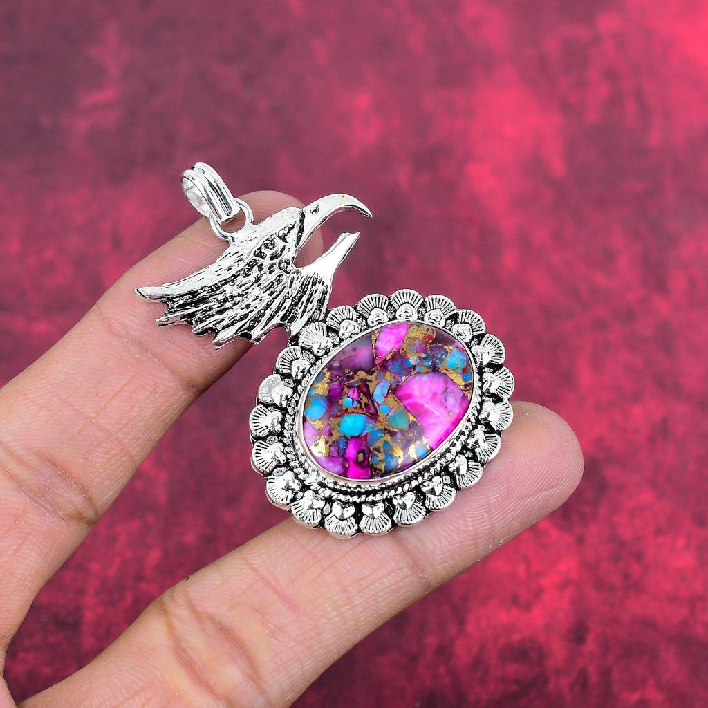 Pink Spiny Oyster Pendant, 925 Solid Sterling Silver Gemstone Jewelry, Handmade Pendant, For Thanksgiving