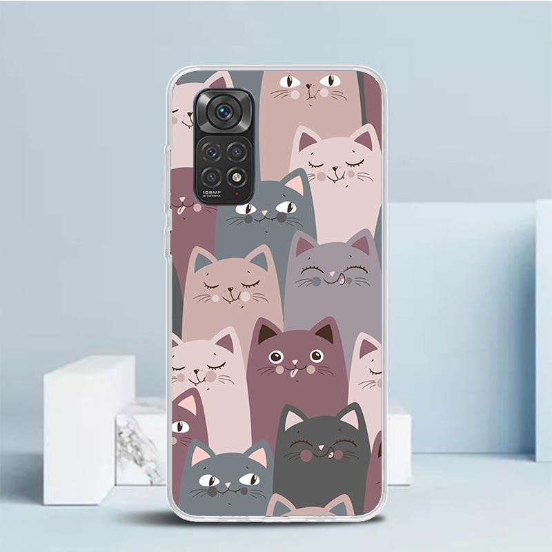 Cartoon Cute Cats Background Phone Case For Xiaomi Redmi Note 15 14 14S 13 12S 12 Pro Plus 11S 11 11T 11E 10S 10 + Soft TPU Back