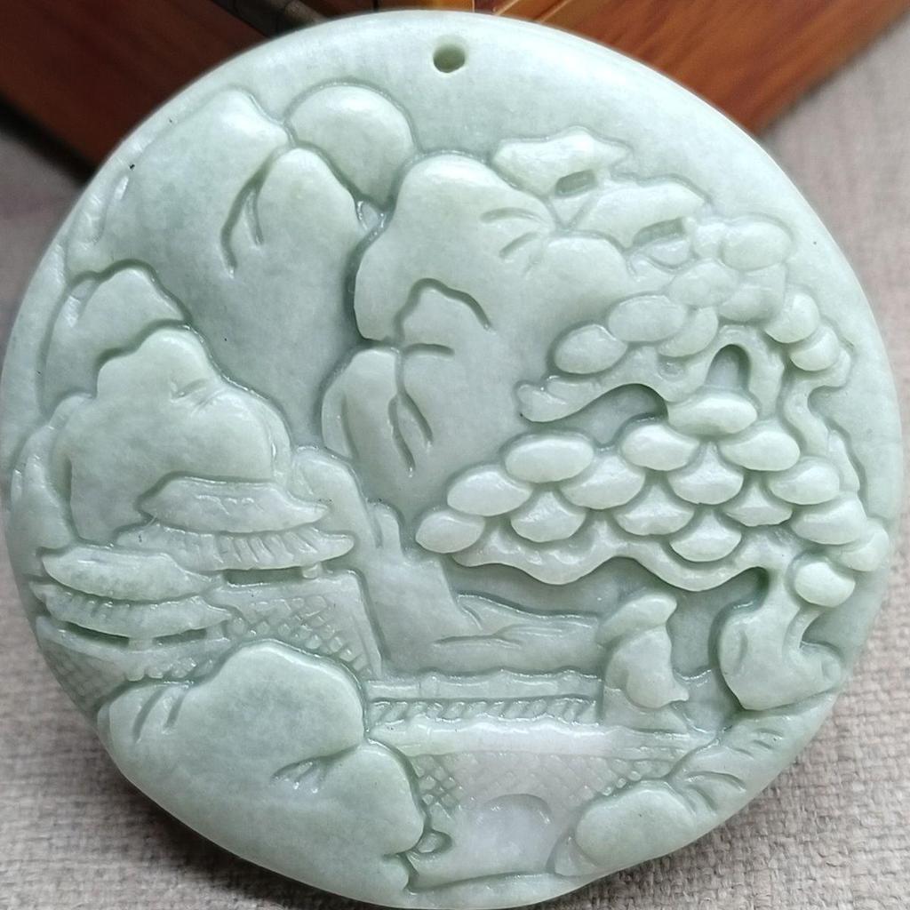 Pingente Paisagem Jade Hetian Verde Esmeralda Guizhou
