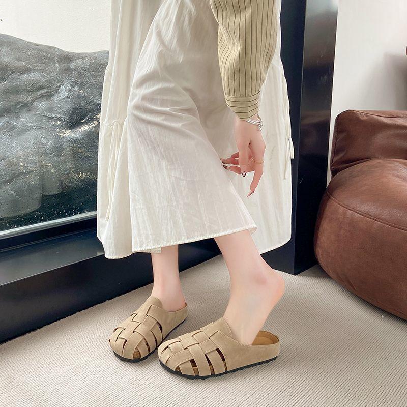 One-pedal Soft-soled Bag Head Slippers Women's Summer Wear 2025 New Hollow Retro Woven Lazy Flat Slippers