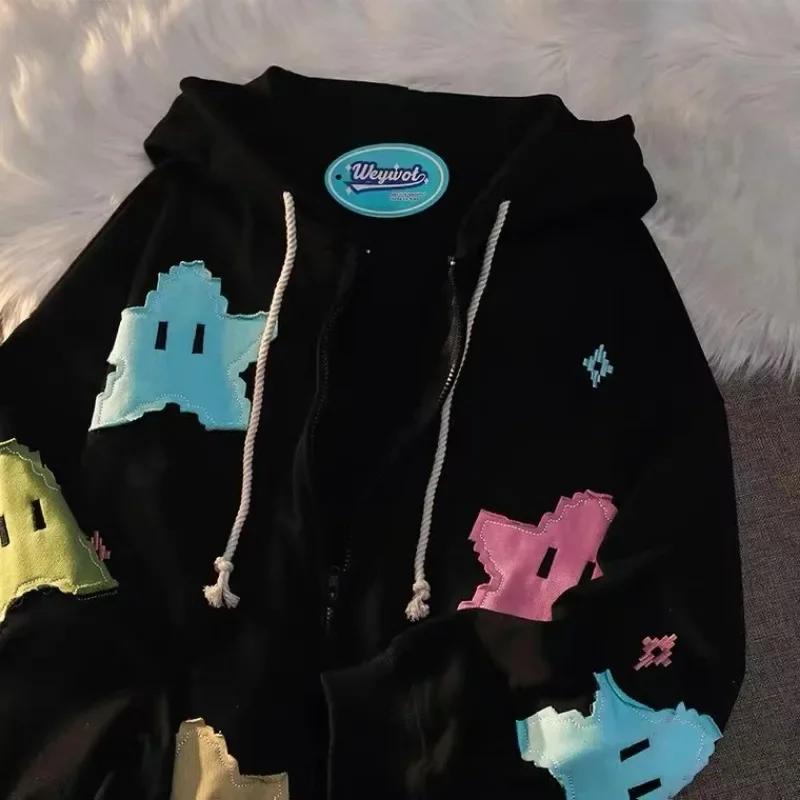 Y2K Übergroßer Mantel Herren Persönlichkeitsdruck Damen Kapuzenpullover Mode Punk Harajuku Paar Reißverschluss Kapuzenpullover Oberteile Kawaii Kleidung