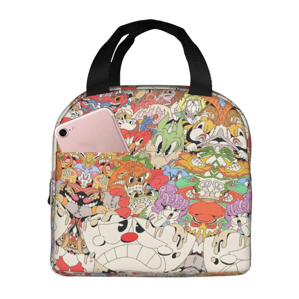 Custom Cupheads Resuable Lunch Box Women Men Leakproof Shooting Game Cooler Thermal Food Insulated Lunch Bag Office Work
