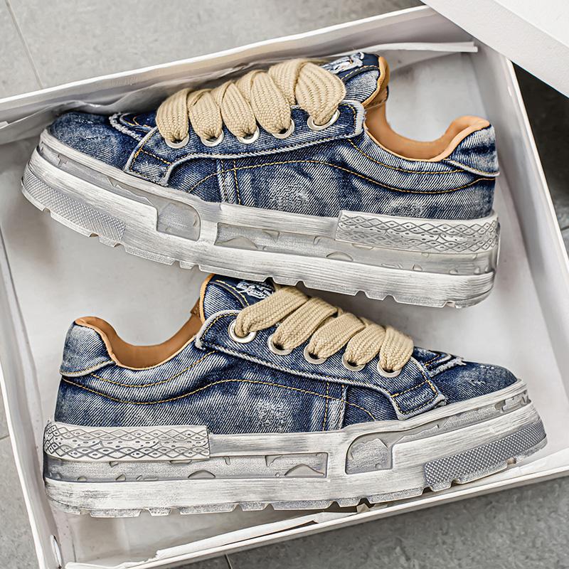 Retro Denim Canvas Shoes Men Sneakers Harajuku Designer Board Shoes Men Lace Up Platform Casual Sneakers Man zapatillas de lona