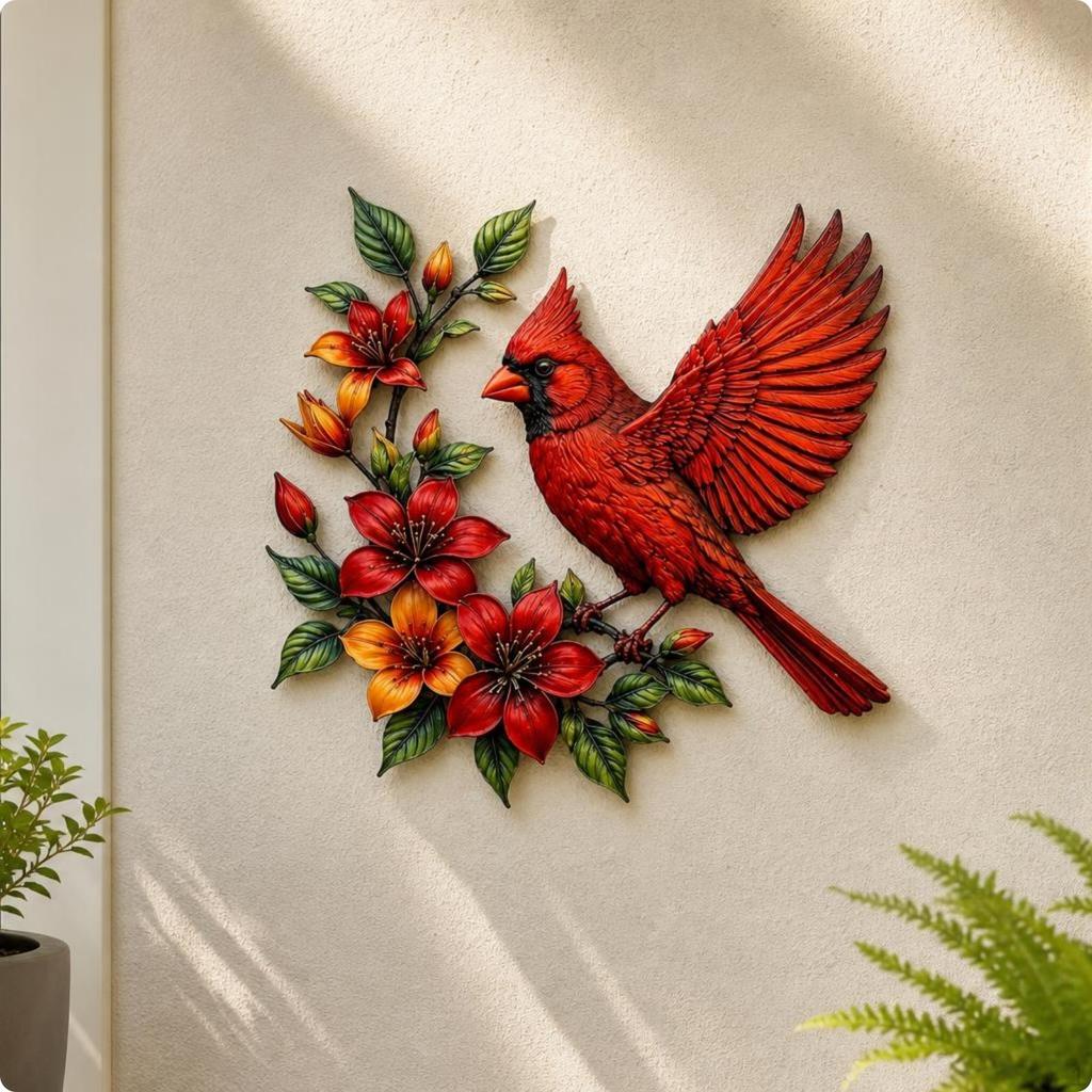 Metal Hummingbird Wall Art Decor 3D for Homeowners, Living Room, Garden, Patio Red