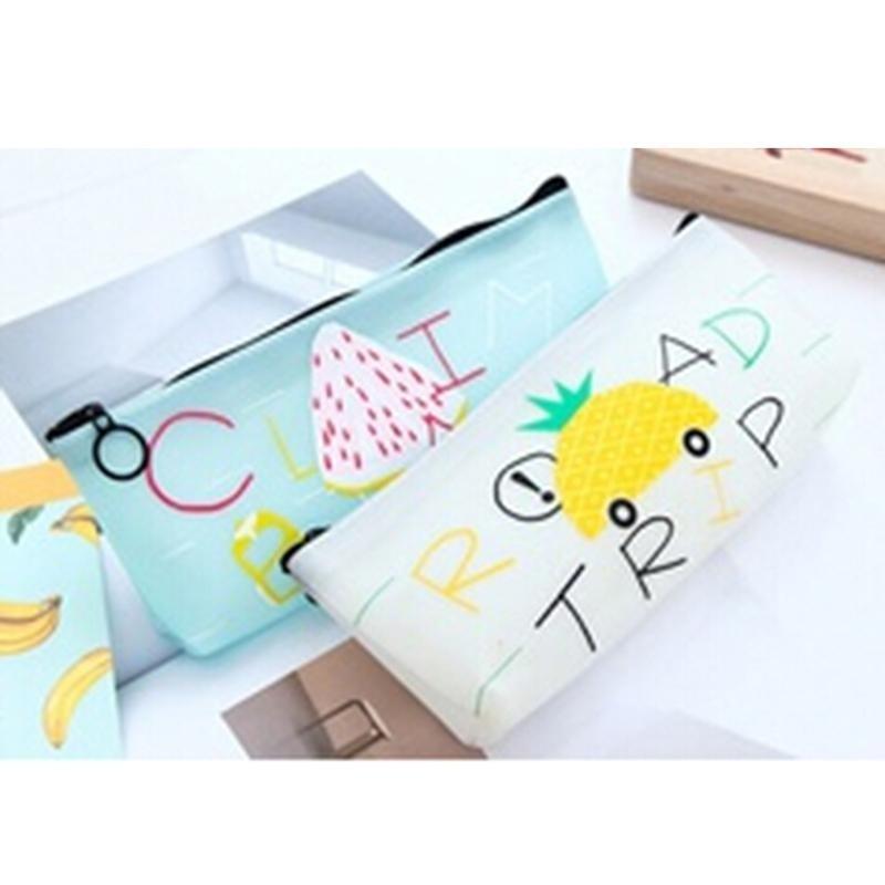 Fruit Style Cute School Pencil Case for Girls Novelty Leather Pencil Bag Kawaii Stationery Bags